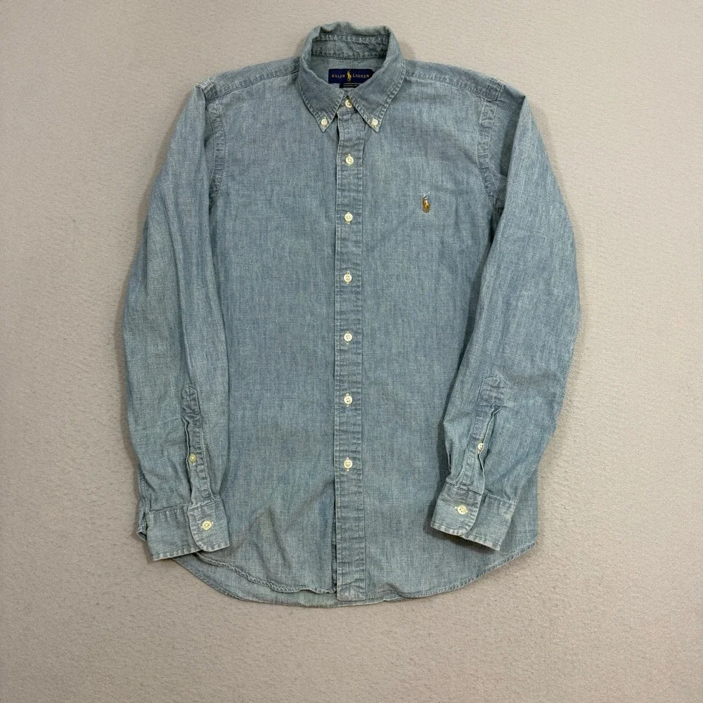 Ralph Lauren Button Up Shirt Small Blue Classic Fit Denim Chambray Long Sleeve